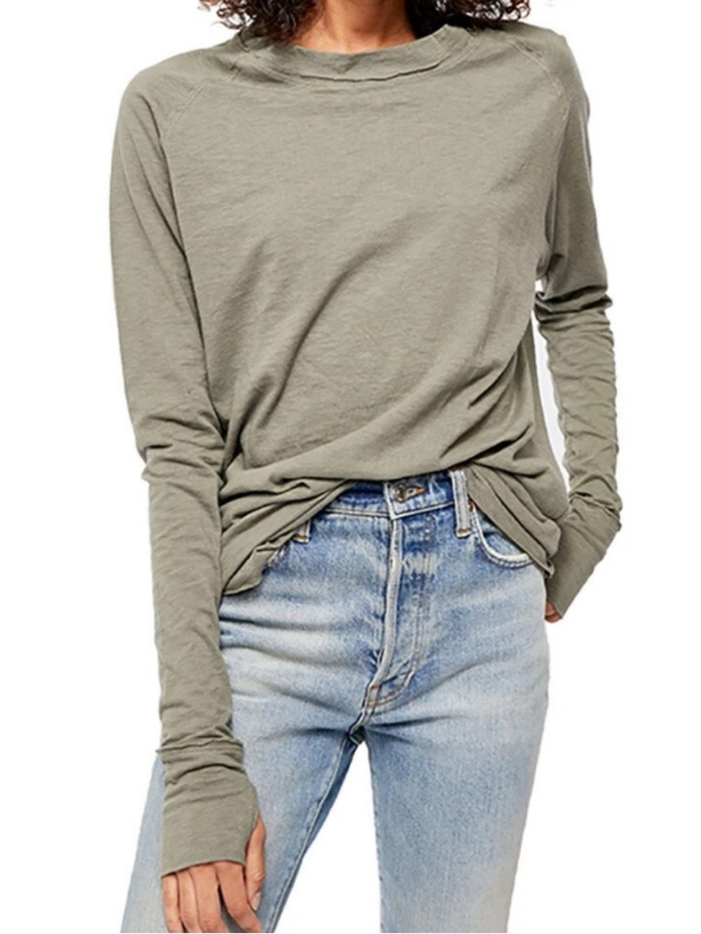 Free People We the Free Thumbhole Oversized Arden Shirt Army Green Medium